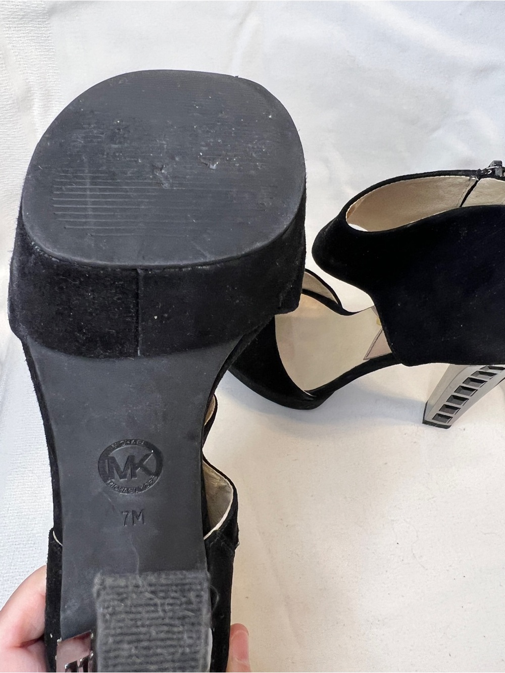 Michael Kors Josie Suede Ankle-Strap Chrome Heel Sandals. Open Toe. Women’s 7 - Picture 7 of 8
